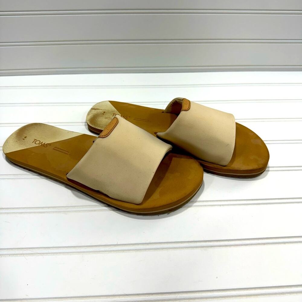 TOMS Womens Size 9 Carly Slide Sandals Tan Brown Jersey Fabric Uppers